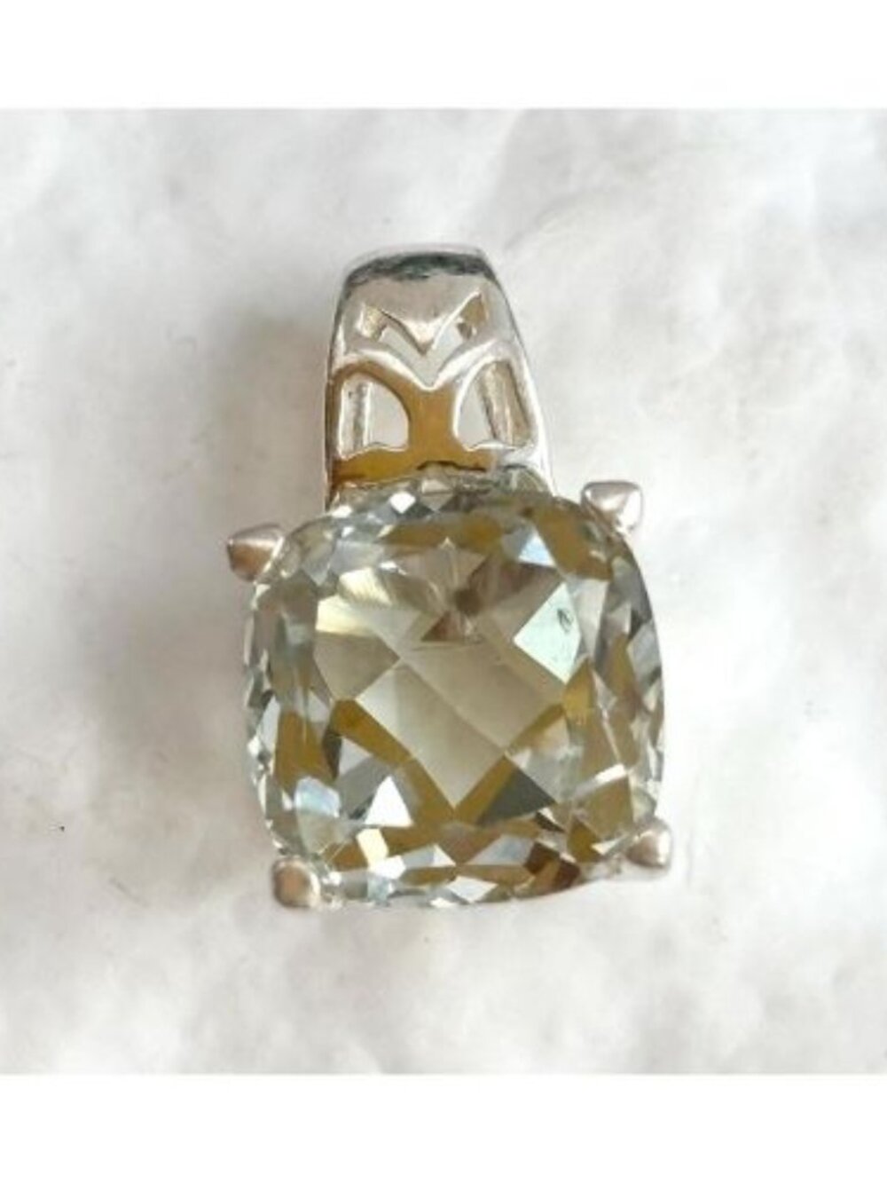 Aquamarine Cushion Cut Gemstone Minimalist Thai Made Sterling Silver 925 Vintage